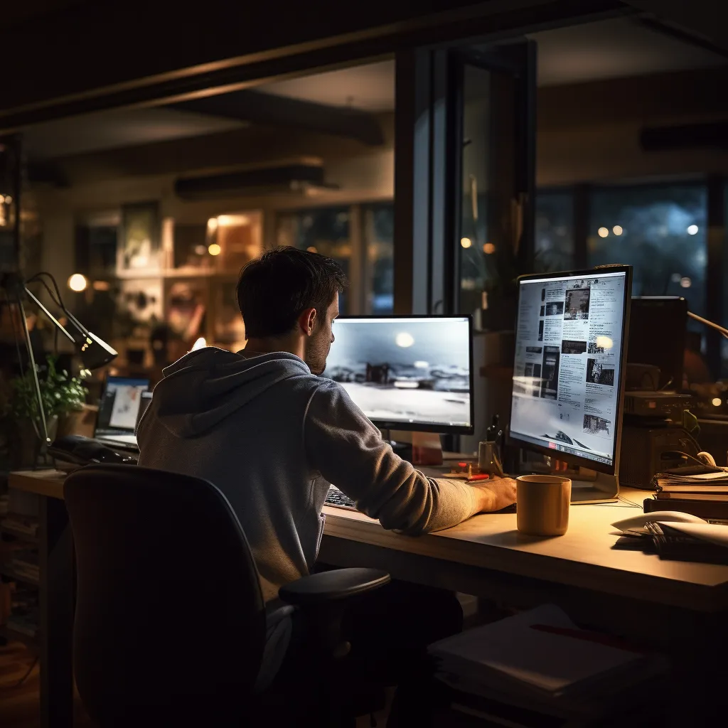 A person working on a computer in a modern office setting, photo A person working on a computer in a modern office setting, photo